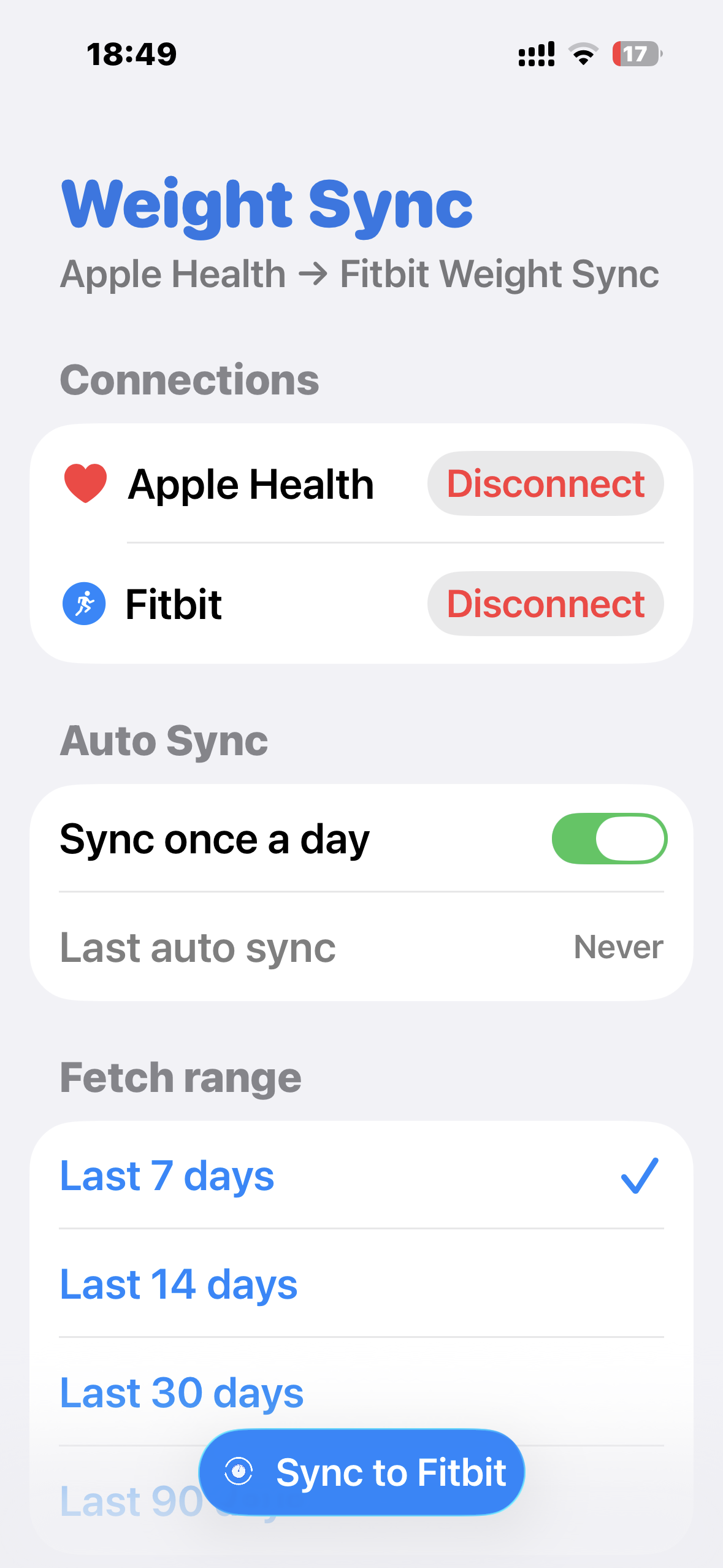 SyncWeightBit main screen